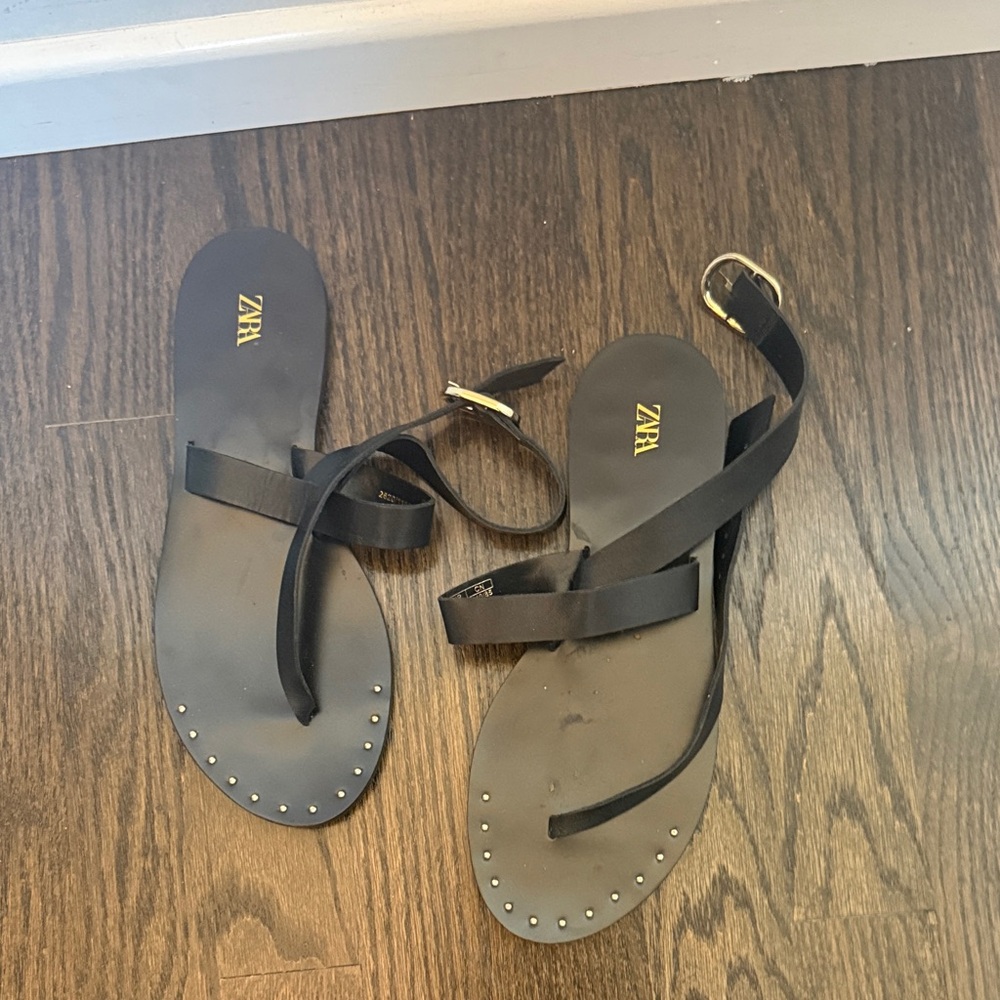 Zara Black Sandals with Gold Buckle size 37